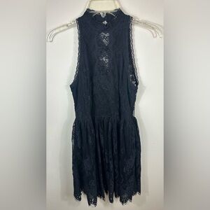 Free People Verushka Lace‎ Mini Dress Women’s 2 Black Back Detailing Goth Grunge